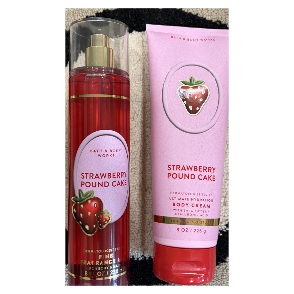 Bath & Body Works Strawberry Pound Cake Set - Body Cream & Fine Fragrance Mist